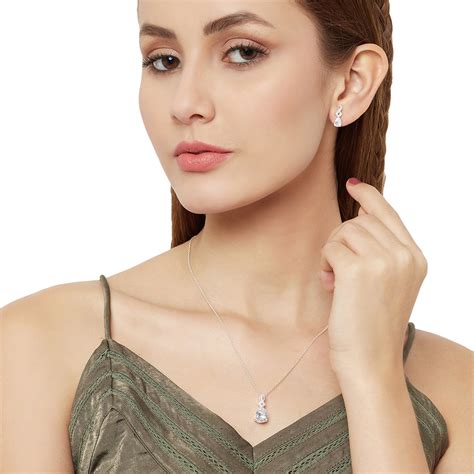 Sterling Silver CZ Embellished Drop-Shape Pendant Set – VOYLLA