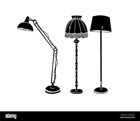 Set Floor lamps black silhouette object on white background. Vintage ...