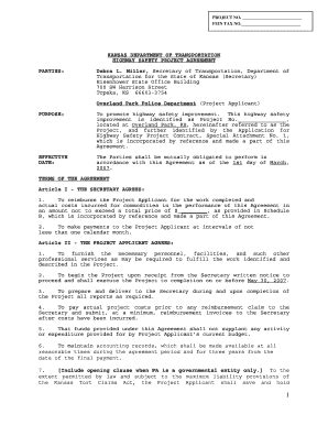 Fillable Online apps opkansas HIGHWAY SAFETY PROJECT AGREEMENT Fax ...