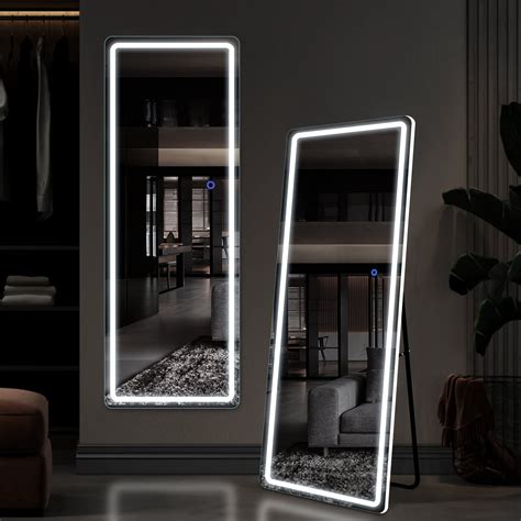 Neutype 63"x20" LED Floor Mirror Aluminum Alloy Frame Full Round Right ...