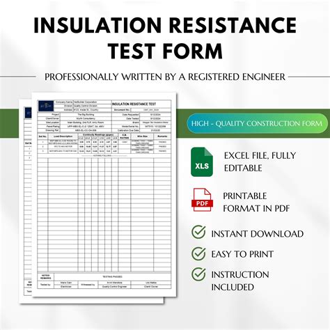 Insulation Resistance Test Form, Electrical Insulation Test, Electrical ...
