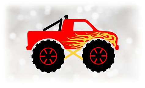 Car/automotive Clipart: Red Monster Truck With Yellow/gold Fire Flames ...