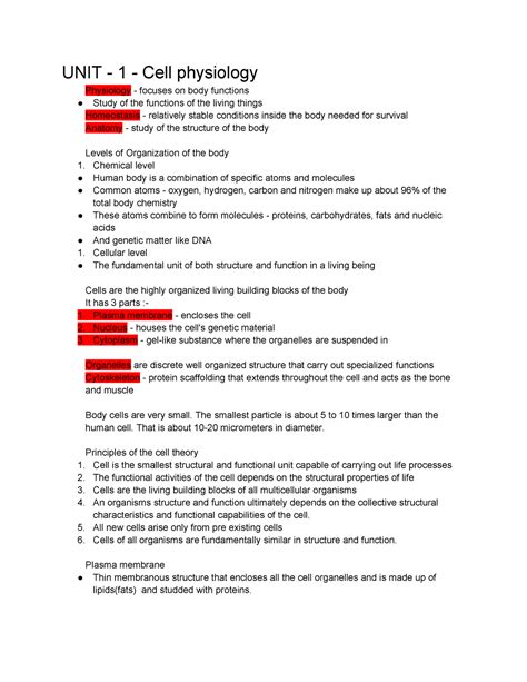 Anatomy Notes - UNIT - 1 - Cell physiology Physiology - focuses on body ...