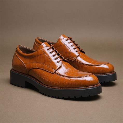 Tan Croc Print Leather Orion Chunky Derby Shoes - SS23 – Costoso Italiano