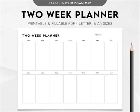 Two Week Planner Printable, Weekly Calendar, Weekly Schedule Template ...