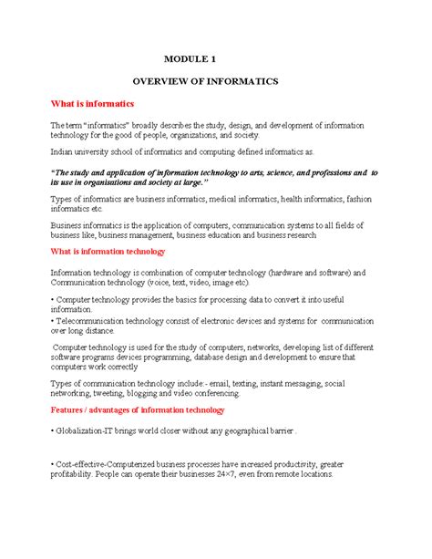 Informatics and cyber laws sem 2 module 1 - MODULE 1 OVERVIEW OF ...