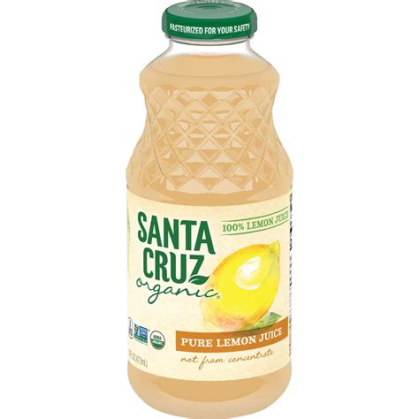 Santa Cruz Organic Pure Lemon Juice, 100% Juice, 16 oz, Glass Bottle ...