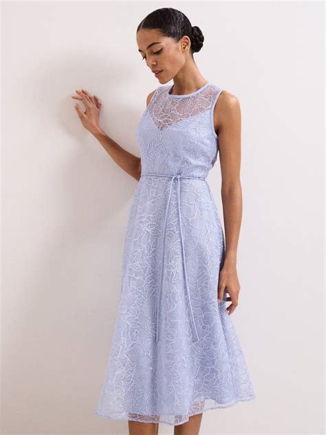 Phase Eight Sakura Embroidered Midi Dress, Pale Blue