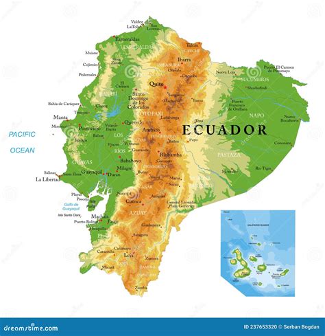 Ecuador Highly Detailed Physical Map Stock Vector - Illustration of portoviejo, islands: 237653320