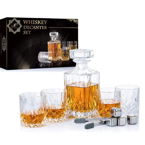 NEW PACIFIC YOUYAH Men's Whiskey Decanter Set with 4 Crystal Glasses, 4 ...