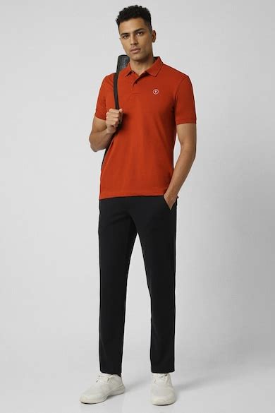 Buy Men Red Solid Polo Neck T-shirt Online - 39733642 | Van Heusen