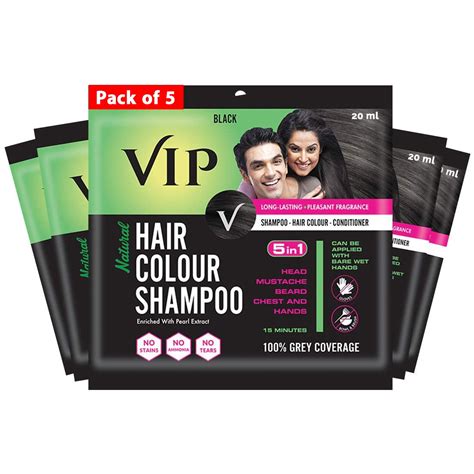 Buy VIP Hair Colour Shampoo Black, 20 ml Pack of 5 | Men's Hair Color ...