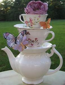Tea Centerpieces by Items Similar To Stacked Teapot Teacup Centerpiece Tea Centerpieces