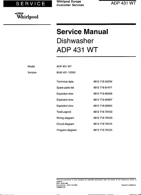 Whirlpool Dishwasher 431 Users Manual