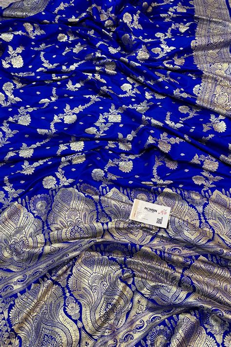 Royal Blue Tirchi Daal Katan Silk Banarasi Saree – Mohsin Textiles