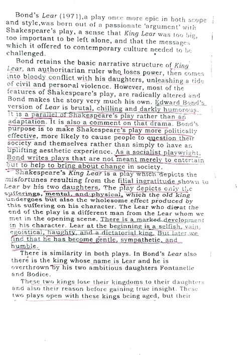 Comparative Analysis of Shakespeare's Lear vs. Bond's Lear - Studocu