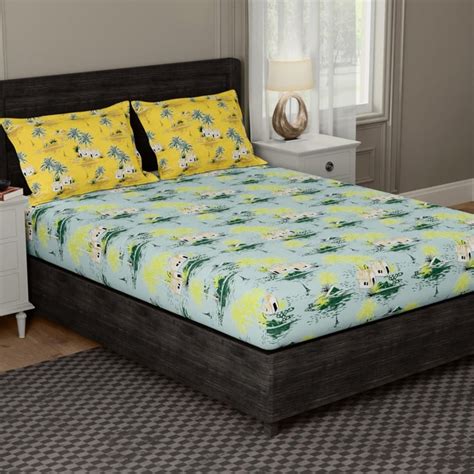 Buy BICHAUNA Sapphire Cotton 104TC 3Pcs Queen Bedsheet Set from ...