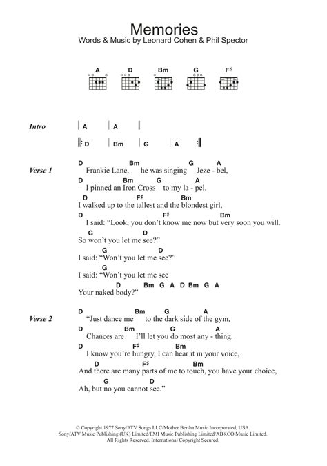 Memories by Leonard Cohen Sheet Music for Guitar Chords/Lyrics at Sheet ...
