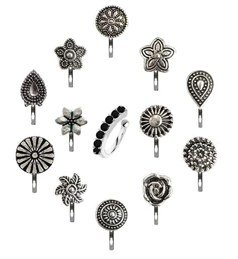 Buy VAMA Fashions German Silver oxidized Nose pin non piercing Oxidised ...