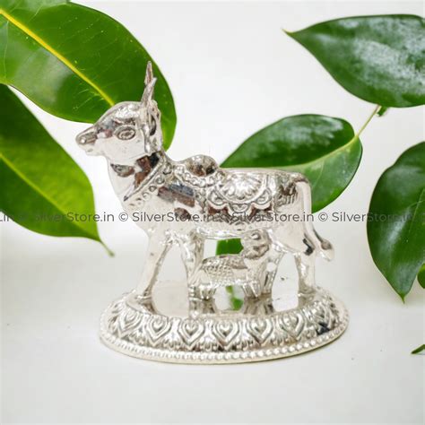 Silver Kamdhenu / silver cow and calf idol - 925 silver - 33 grams ...