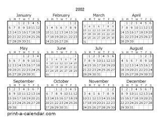 Download 2002 Printable Calendars
