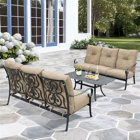 Santa Anita 3 Pc Cast Aluminum Seating Set w/ 48 X 26 Inch Series 88 ...