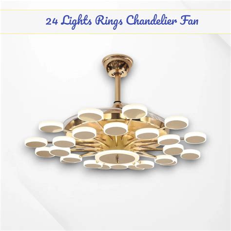 Hdc 24 Lights Gold Rings Ceiling Fan Chandelier With Remote 4 Retracta