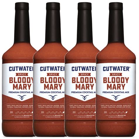 Cutwater Spicy Bloody Mary Mix 4 Pack - 1L Bottles- 25 Calories Fat ...