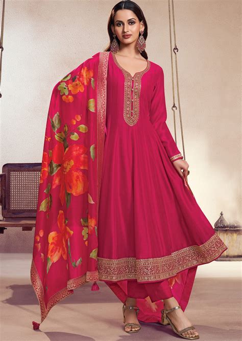 Rani Pink Soft Silk Anarkali Suit