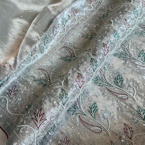 Dulhan wali saree edit silver tissue silk hand embroidered saree ...