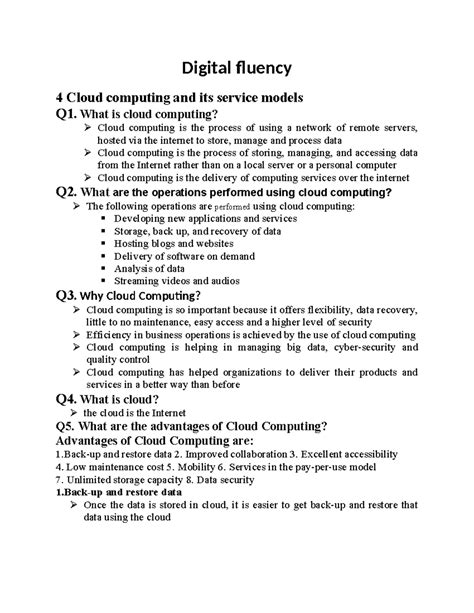 Cloud Computing Overview and Service Models Q1-Q7 - Studocu