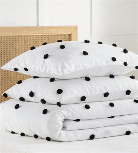 Privee Hand-Crafted Pom Pom Comforter Set (400Tc Satin) - White & Blac ...
