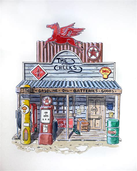 Old Gas Station Drawing