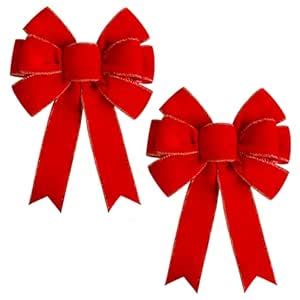 Satenwie 2 Packs Red Christmas Bows Large Velvet Bow for Wreaths, Tree ...
