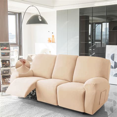 HOKIPO 'SereneSolids' 140 GSM 8-Pieces Super Stretch Recliner Sofa ...