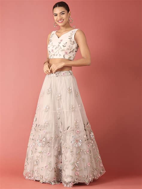 Grey Net Sequinse Work Semi-Stitched Lehenga & Unstitche