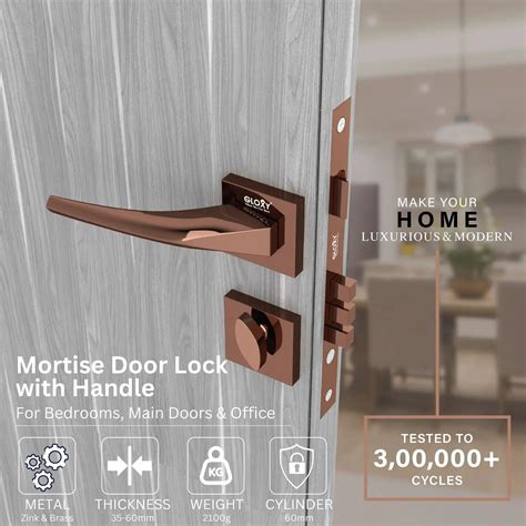 Rose Gold Mortise Main Door Lock with Key Secure Set – Gloxy