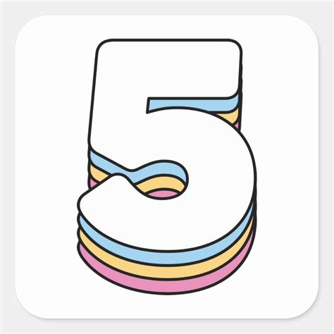 Number 5 Five Cute Rainbow Birthday Numbers Square Sticker | Zazzle ...