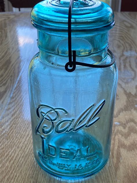Vintage Blue Glass Fruit Canning Jar Quart; Ball Ideal, Atlas E-Z Seal