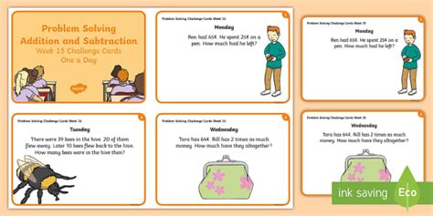 Addition and Subtraction Problem Solving 15 Challenge Cards