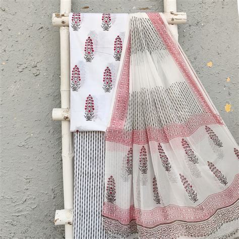 ROZANA - Pure Cotton White Motifs Chiffon Dupatta Unstitched Suit Set ...