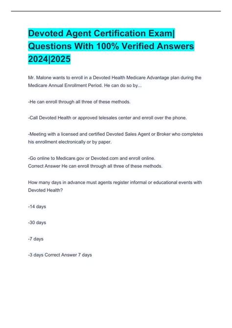 Devoted Agent Certification Exam| Questions With 100% Verified Answers ...