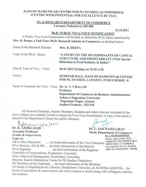 Ph.D. Public viva-voce Examination of Mrs.R.Deepa on 6th Jan 2012, Dept ...
