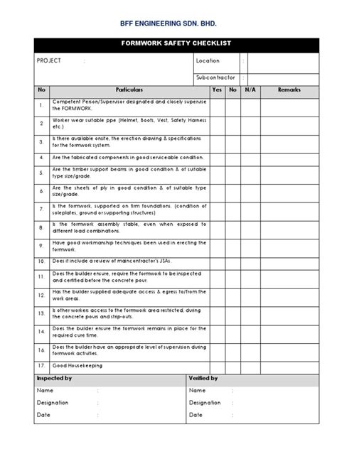Form Work Checklist 的图像结果