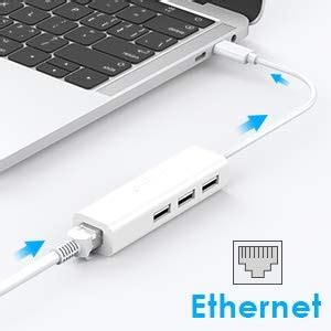 rts USB-C to 3-Ported USB 3.0 Hub RJ45 Adapter with Type C to Gigabit ...
