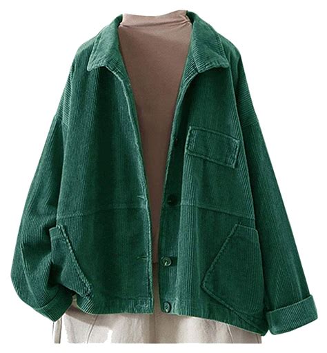Ladyful Women's Baggy Corduroy Jacket Lapel Long Sleeve Coat Outwear ...
