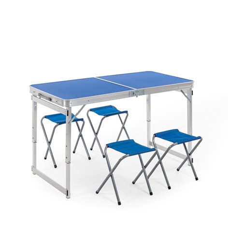 Corvids Height Adjustable Aluminium Folding Table with 4 Oxford Mat Ch