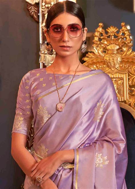 Lilac Purple Designer Satin Silk Saree - Clothsvilla