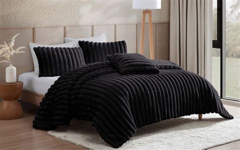 Sofia Full/Queen Black Solid Faux Fur 4 Piece Comforter Set | Bob's ...