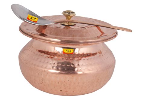 Steel Copper Handi with Lid & Serving Spoon- Punjabi & Rajasthani Desi ...